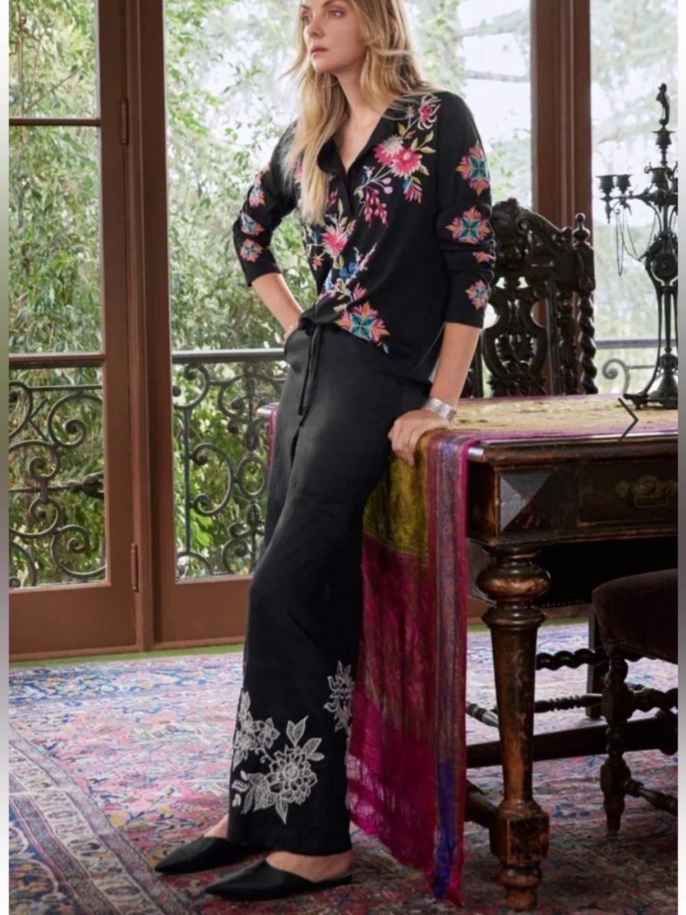 Johnny Was Addison Drawstring Wide Leg Pant - Picture 6 of 12